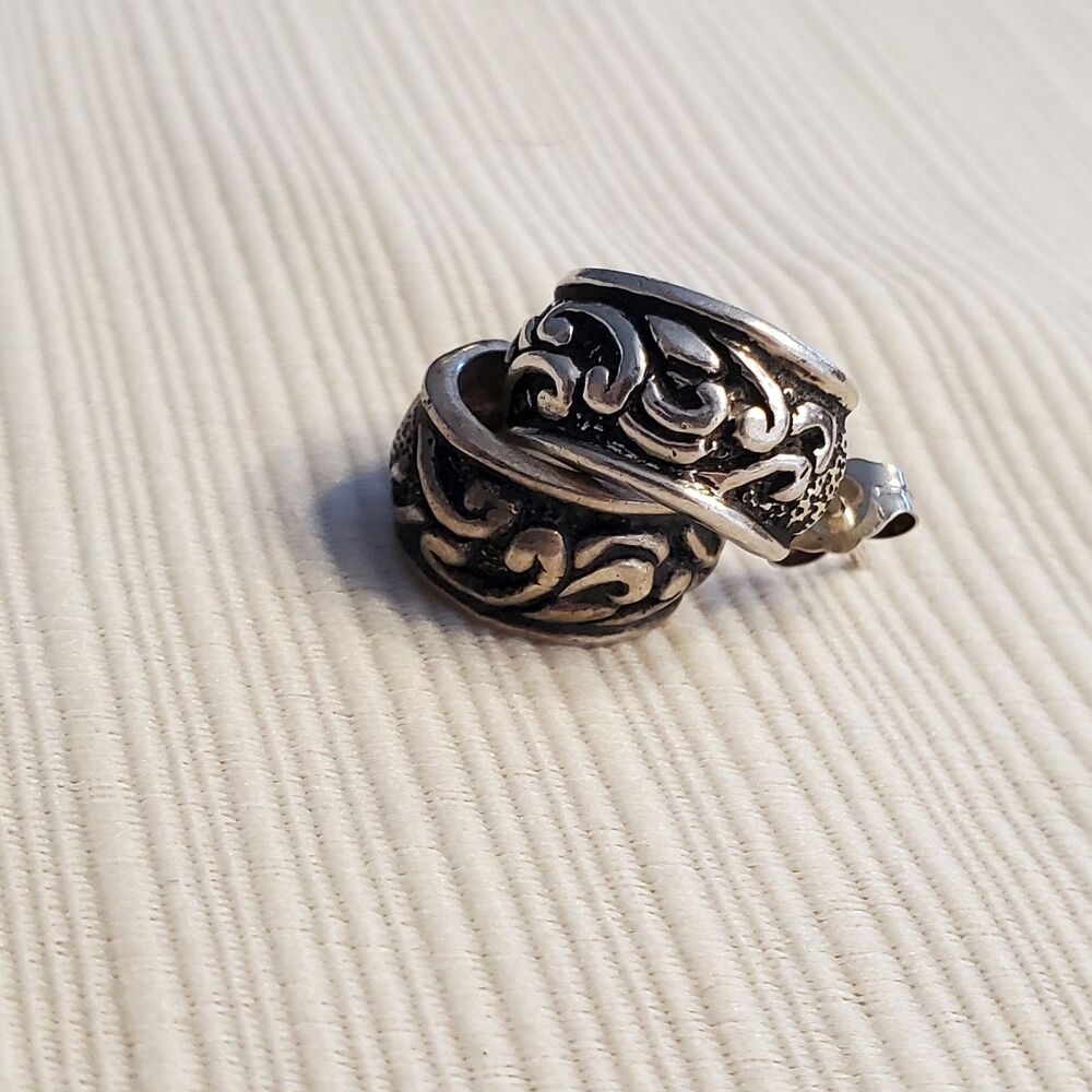 Sterling Silver Scroll Hoop Stud Earrings